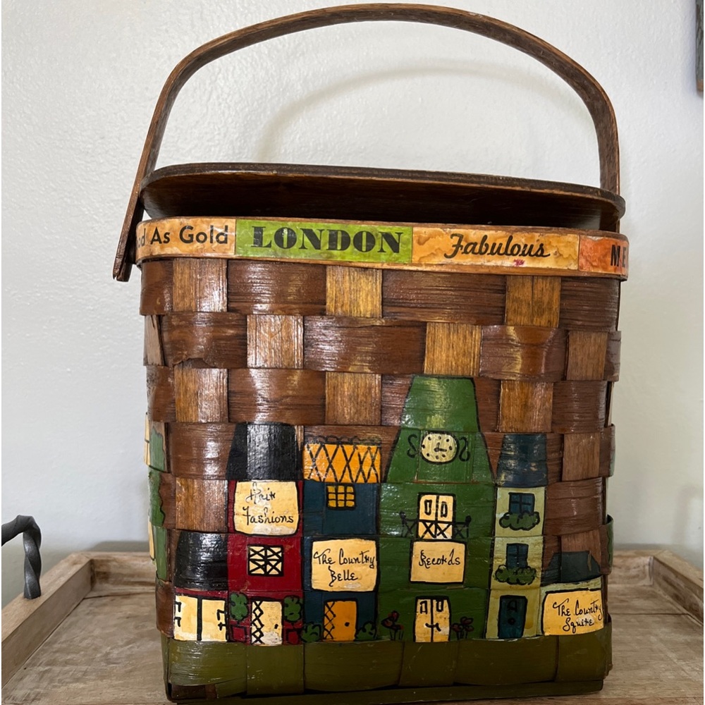 Vintage Caro Nan Hand Painted Basket Purse Handle London